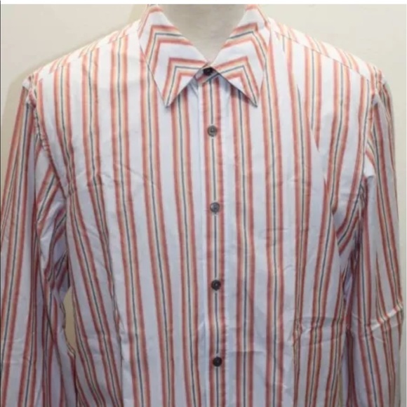 Kenneth Cole Reaction Large 100% Cotton Red Pink Striped Men Shirt Polo Gray - Picture 7 of 7